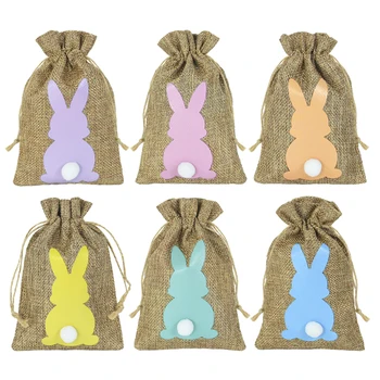 24Pcs/Set Juty Veľkonočný Zajačik Candy Bag Deti Snack Balenie Darčekové tašky Veľkonočné Dekorácie Pre Domov Narodeniny Dieťa Sprcha Dodávky Obrázok 0