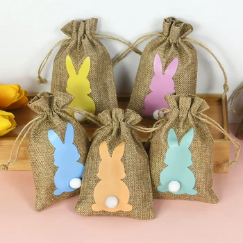 24Pcs/Set Juty Veľkonočný Zajačik Candy Bag Deti Snack Balenie Darčekové tašky Veľkonočné Dekorácie Pre Domov Narodeniny Dieťa Sprcha Dodávky Obrázok 2
