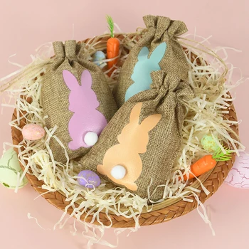 24Pcs/Set Juty Veľkonočný Zajačik Candy Bag Deti Snack Balenie Darčekové tašky Veľkonočné Dekorácie Pre Domov Narodeniny Dieťa Sprcha Dodávky Obrázok 4