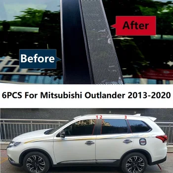 6PCS Uhlíkových Vlákien Black BC Stĺpec Nálepky Na Mitsubishi Outlander 2013-2020 Zrkadlový Efekt Okno Piliera Príspevky Kryt Výbava