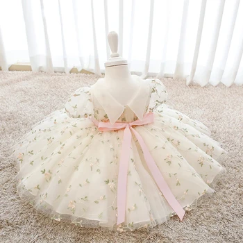 Dieťa Luk 1. narodeniny Detské Šaty, Kostýmy Kvetinové Výšivky Princezná Strany Svadobné Šaty Pre malé Biele Šaty na Prvé sväté Prijímanie Obrázok 1