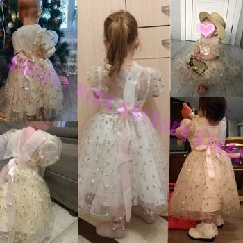 Dieťa Luk 1. narodeniny Detské Šaty, Kostýmy Kvetinové Výšivky Princezná Strany Svadobné Šaty Pre malé Biele Šaty na Prvé sväté Prijímanie Obrázok 5