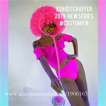 Fluorescenčné Sexy Roztomilý Tanečných Kostýmov, Grand Prípade Party Oblečenie Bikini Oblek S Okuliarmi A Parochne Maškaráda Cosplay Šaty Oblečenie