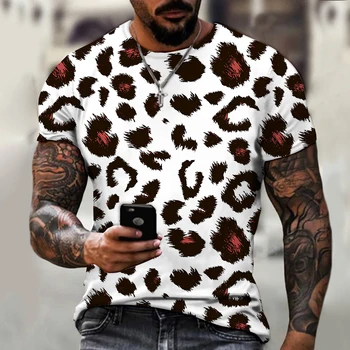 Muž Oblečenie, Luxusné Designer T Shirt Muž 3D White Snow Leopard Leopard Tlač T-shirt, Shirt Harajuku Nadrozmerné Košele Tričká