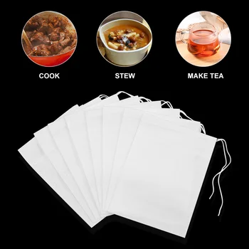 100 Ks Čajové Sáčky pre Voľné Čaj Káva Listový Čaj Mušelínu Čajové vrecúška Čaju Skladovanie Šnúrkou Tašky Čaj Filtračné vrecká Obrázok 3