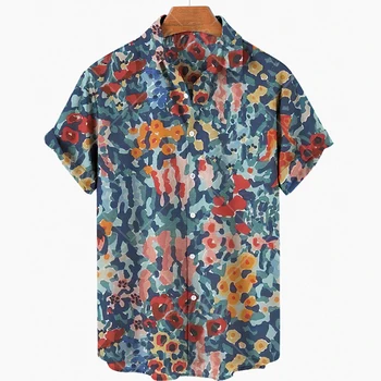 2022 Havajské košele pánske letné nové letné beach tričko pánske krátke rukávy olejomaľba tlač mužov