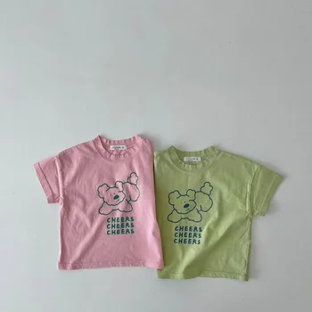 2022 Lete Nové Dieťa Cartoon Tričko Bavlna Dieťa Roztomilý Medveď Print T Shirt Dieťa Chlapec Dievčatá Krátky Rukáv Oblečenie 0-24M