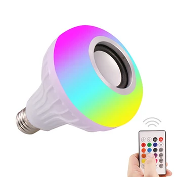 220V 12W LED Lampa Bezdrôtové Bluetooth Reproduktor Diaľkový ovládač Stlmiť Audio Smart RGB E27 Farebné Žiarovka Svetla Prehrávač Hudby