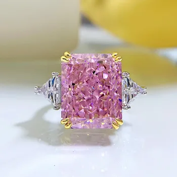 30 carat vysoko uhlíkovej diamantový prsteň ľadový kvet rezu 13*16 zapojenie veľký diamantový prsteň žena mincový striebro