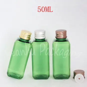 50ML Zelená Námestí Plastové Fľaše, Hliníkové Viečko , 50CC Lotion / Toner Balenie Bottel , Prázdne Kozmetické Kontajner ( 50 PC/Lot )