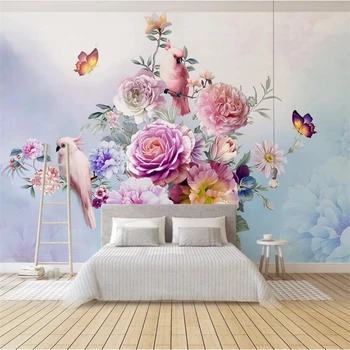 beibehang Vlastnú tapetu 3d ručne maľované retro ruže kvet papagáj, TV joj stene obývacej izby, spálne, reštaurácia tapety