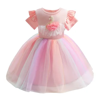 Dievča Šaty Deti Kostým Princezná Narodeniny Oblečenie Svetlo Tylu Šaty 3-7Yrs Deti Oblečenie 2022 Letné Kvetina Dievča Šaty
