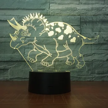 Dinosaurov Triceratops Akryl, vzor, nočné svetlo LED Akcia obrázok Miestnosti dekorácie, Farby-nastaviteľné Deti darčeky