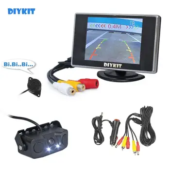 DIYKIT 3,5 palcový TFT LCD Auto Monitor + Vodotesný Parkovanie Radarový Snímač Spätného Auto Kamery Parkovacie Pomoci Systému Obrázok 0