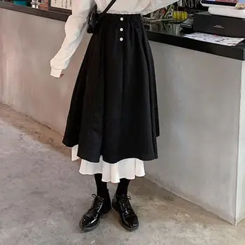 Dropshipping!Móda Japonskom Štýle Retro dámske Sukne s Vysokým Pásom Double-layer Rozstrapatené Mid-dĺžka-line Sukne Y2K Študentov