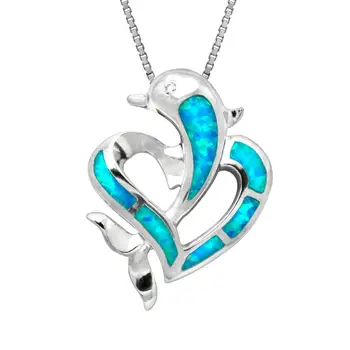 Hot Predaj 925 Sterling Silver Blue Fire Opal Dolphin Srdce Prívesok Žien Náhrdelník Prívesok Na Darček