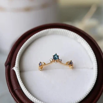 Ice blue crystal koruny dámy krúžok svetlo luxusné vynikajúce otvorenie nastaviteľné kúzlo čerstvých súd štýl strieborné šperky