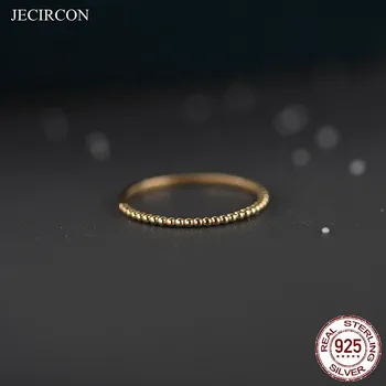 JECIRCON 100% Reálne 925 Sterling Silver Korálky Krúžok Minimalistický pre Dievča 14K Zlata Plátovaného Krúžok Strany, Svadobné Šperky, Doplnky