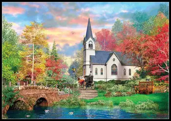 Jesenné Cirkvi - Počítajú Cross Stitch Súpravy - Ručné Vyšívanie na Vyšívanie 14 ct Aida Cross Stitch Nastaví Farbu olejomaľba