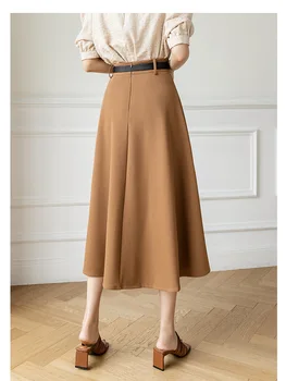Jeseň sukne dámske strednej dĺžky prikryť OL sukne s vysokým pásom pokrýva rozkroku je tenký a-line veľká swing dáždnik sukne a pás Obrázok 1
