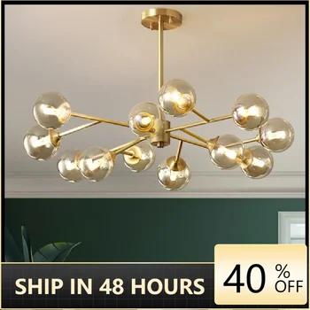 Meď Luxusná Obývacia Izba Luster Spálňa Domov Deco G9 Amber sklenenú Guľu Osvetlenie závesné Svietidlá Postmdern Jedálenský LED Lampa