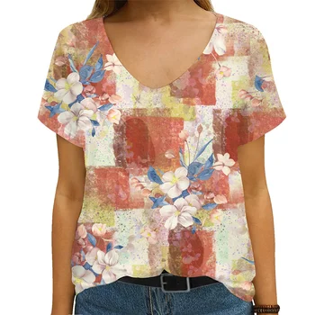 Pastorálna štýl architektonické kvet dámske krátky rukáv lete bavlna tvaru doprava zadarmo ležérne módne nadrozmerná t-shirt