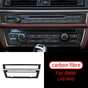 Pre BMW 5 Series F10 520i 525i 11-16 2ks Reálne Uhlíkových Vlákien Auto CD Ovládací Panel Nálepky AC CD Panel Rám Príslušenstvo