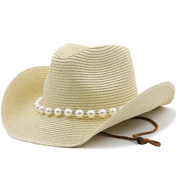 Pánske čiapky kovbojské klobúky pre mužov, ženy západného doplnky Dámske luxusné gentleman pláži slamený klobúk panama Rybárske Pearl Módy nové Obrázok 0