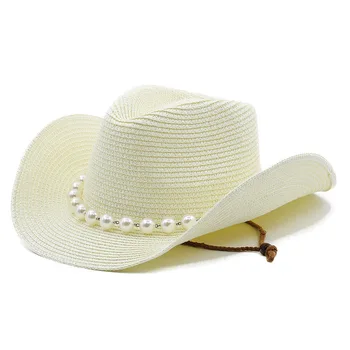 Pánske čiapky kovbojské klobúky pre mužov, ženy západného doplnky Dámske luxusné gentleman pláži slamený klobúk panama Rybárske Pearl Módy nové Obrázok 3