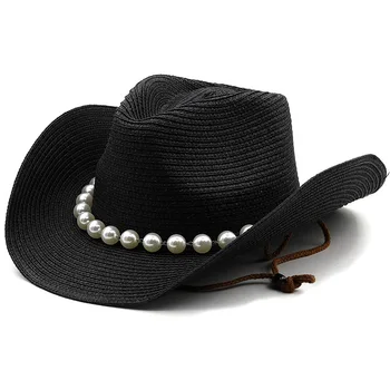 Pánske čiapky kovbojské klobúky pre mužov, ženy západného doplnky Dámske luxusné gentleman pláži slamený klobúk panama Rybárske Pearl Módy nové Obrázok 4