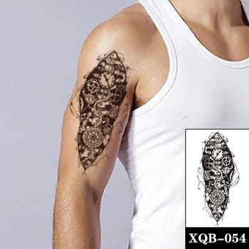 Trajektu Nepremokavé Dočasné Tetovanie Nálepky Black Hodiny je Kompas Vzor Falošné Tetovanie Flash Tatoos Ramena Body Art pre Ženy Muži