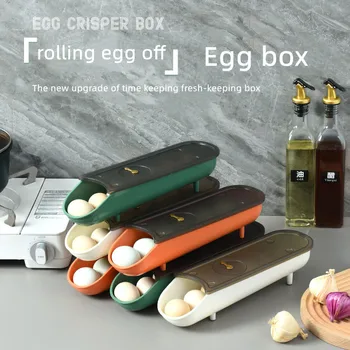 Vajcia Úložný Box Jednoradové Koľajových Vajcia Box Multi Layer Skladaný Chladničke Vajcia Rack Kuchyňa Automatické Riadenie Kontajner