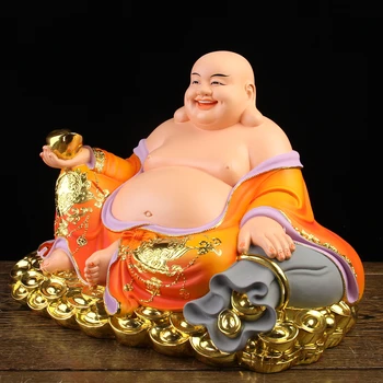 Veľa ŠŤASTIA Maitreya Budha Boh bohatstva BUDDHA obrázok domáci Oltár obchod Uctievanie účinným Talizman rodiny Bohyne Maskot socha