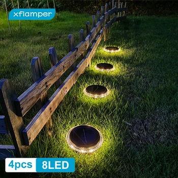 XFLAMPER 4Packs Solárne Zem Svetlo 8LED Námestie Okrúhly Tvar Outdoor IP65 Vodotesný pre Záhradné Chodníky Dvore, Záhradný Chodník