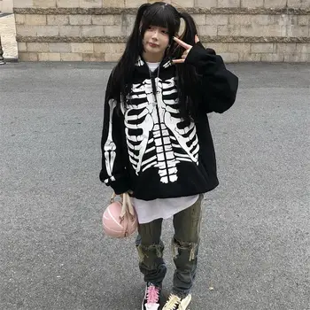 Y2k Oblečenie Čierny Lebkový Mikina Ženy Harajuku Sudaderas Para Mujer Goth Nadrozmerné Anime S Kapucňou, Grunge Estetické Streetwear Obrázok 1