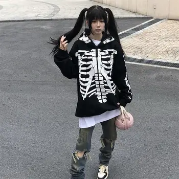 Y2k Oblečenie Čierny Lebkový Mikina Ženy Harajuku Sudaderas Para Mujer Goth Nadrozmerné Anime S Kapucňou, Grunge Estetické Streetwear Obrázok 4