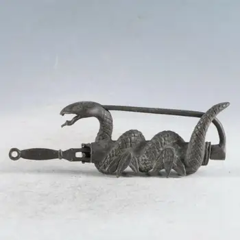 Zberateľskú Čínsky Starý Štýl Mosadz Ručné Had Zámok s Kľúčom Socha